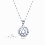 שרשרת כסף סטרלינג 925 עם תליון מגן דוד משובץ באבני זרקון מבריקות בעיצוב אלגנטי