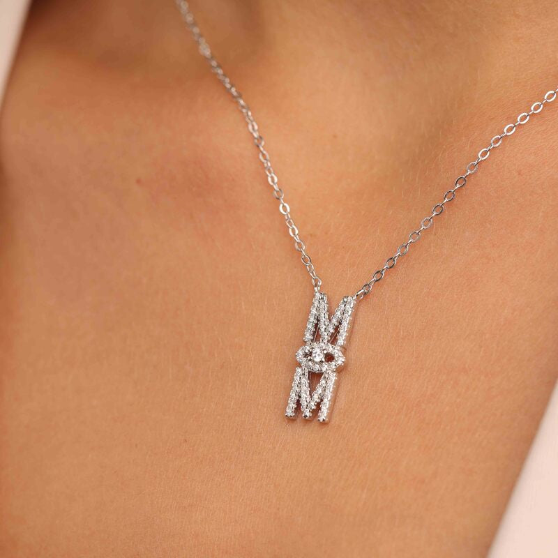 שרשרת כסף תליון MOM עם עין